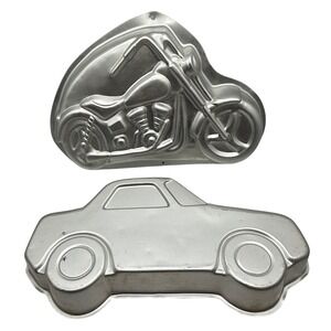 Wilton Cake Pans Motorcycle Car 1989 Aluminum Baking Mold Lot of 2